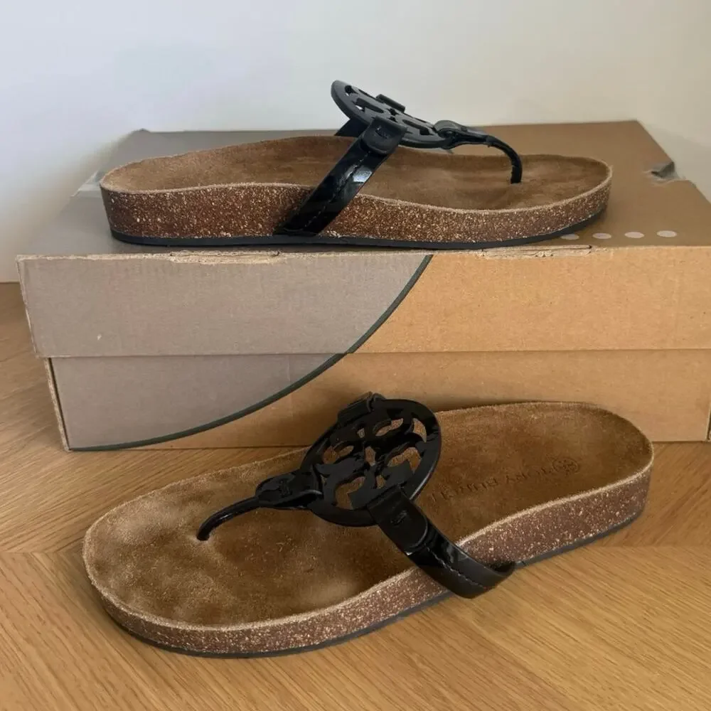 Tory Burch Miller Cloud Patent Black Women Sandals- SZ 8